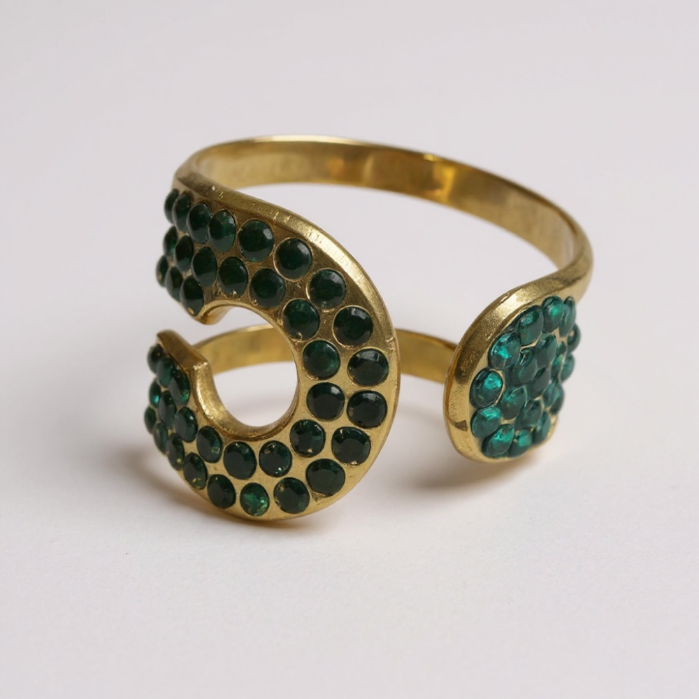bague strass vert émeraude acier inoxydable doré