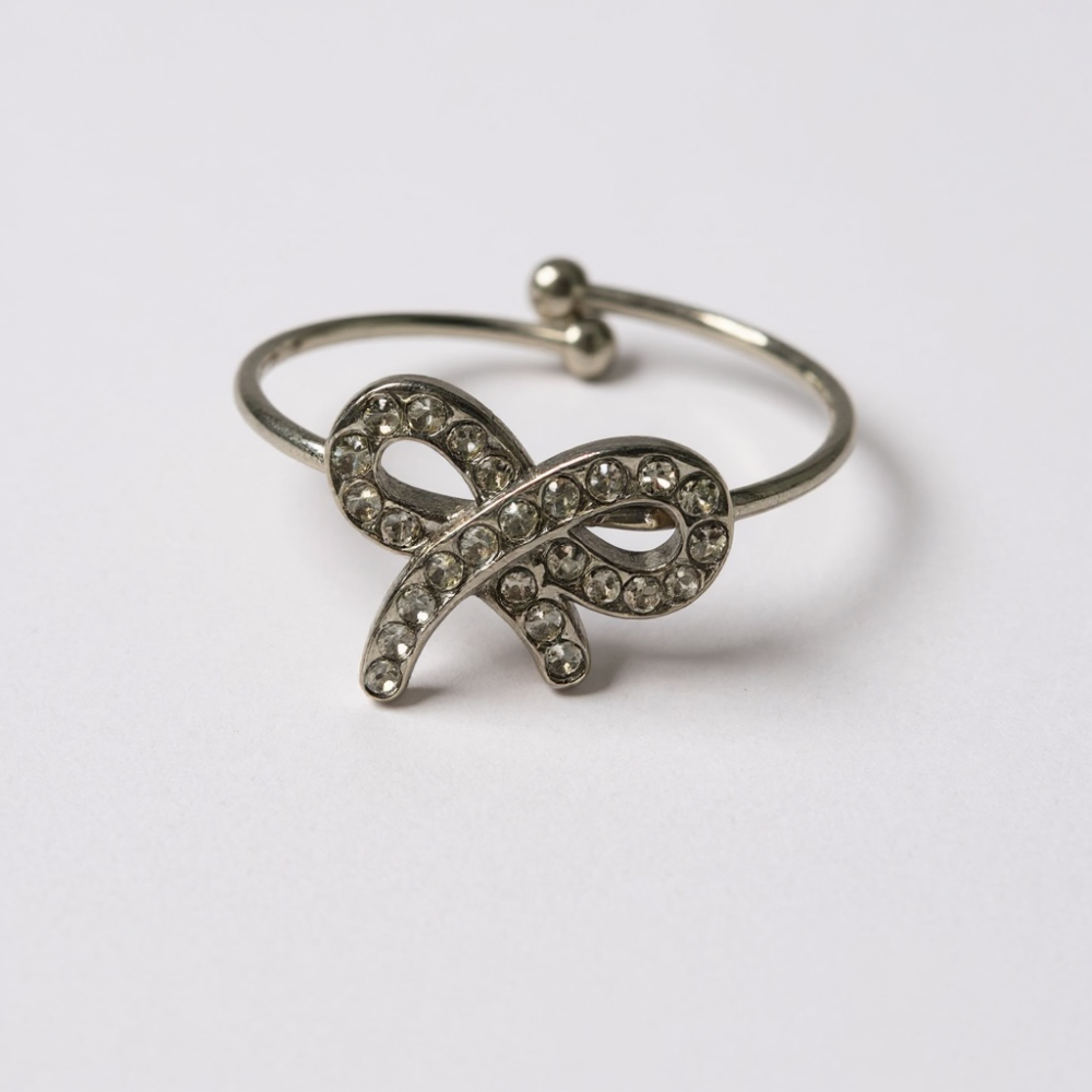 bague nœud strass acier inoxydable argentée