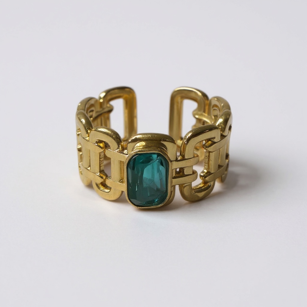 Bague émeraude maille chic dorée – bague acier inoxydable | Gaou Bijoux