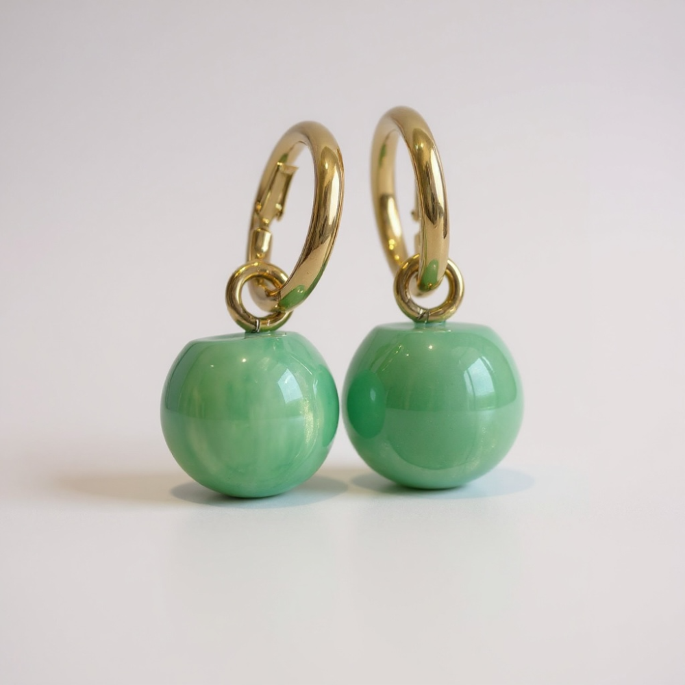 Boucles d’oreilles perle vert d’eau dorées – boucles acier inoxydable | Gaou Bijoux