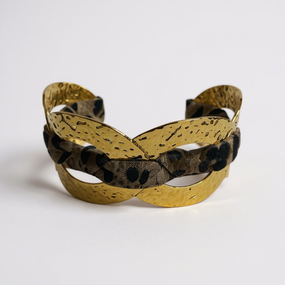 Jonc Tressé Léopard Clair – bracelet doré acier inoxydable | Gaou Bijoux
