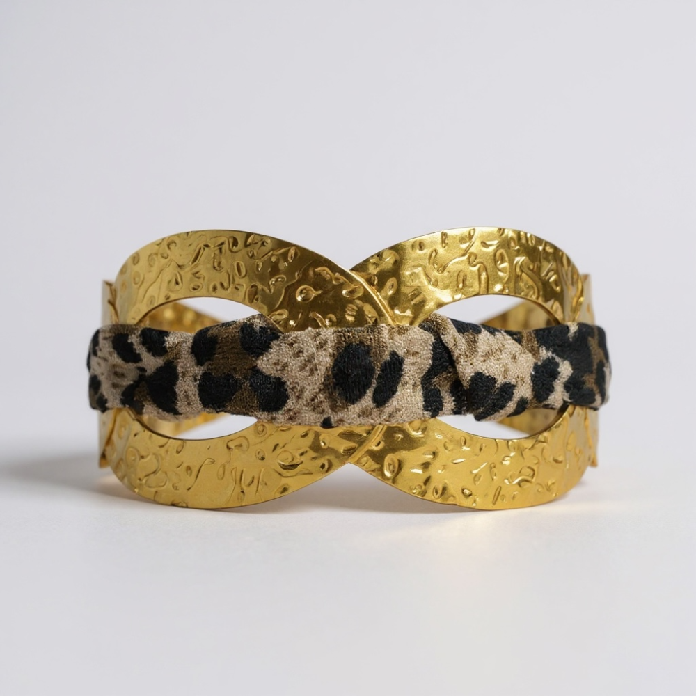 Jonc Tressé Léopard Clair – bracelet doré acier inoxydable | Gaou Bijoux