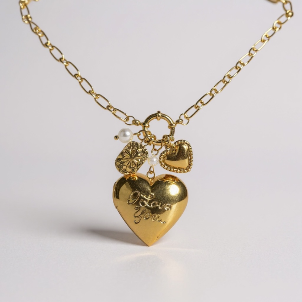 Collier Médaillon Cœur “I Love You” – bijou doré acier inoxydable | Gaou Bijoux
