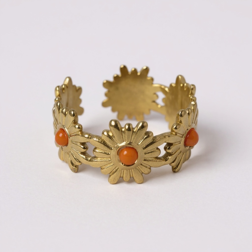 Bague Fleurs Orangé | bijoux acier inoxydable | Gaou Bijoux