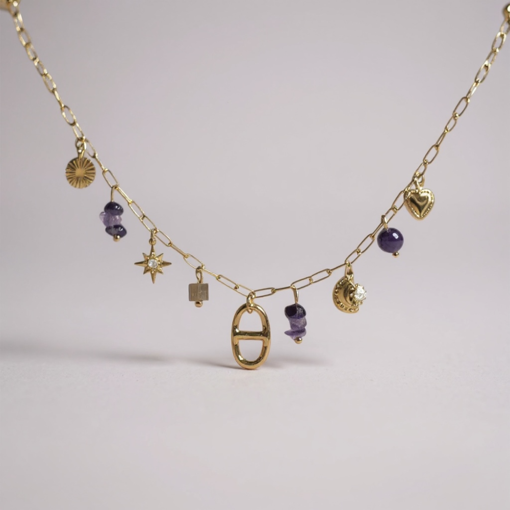 Collier maille marine doré charms perles colorées Gaou Bijoux