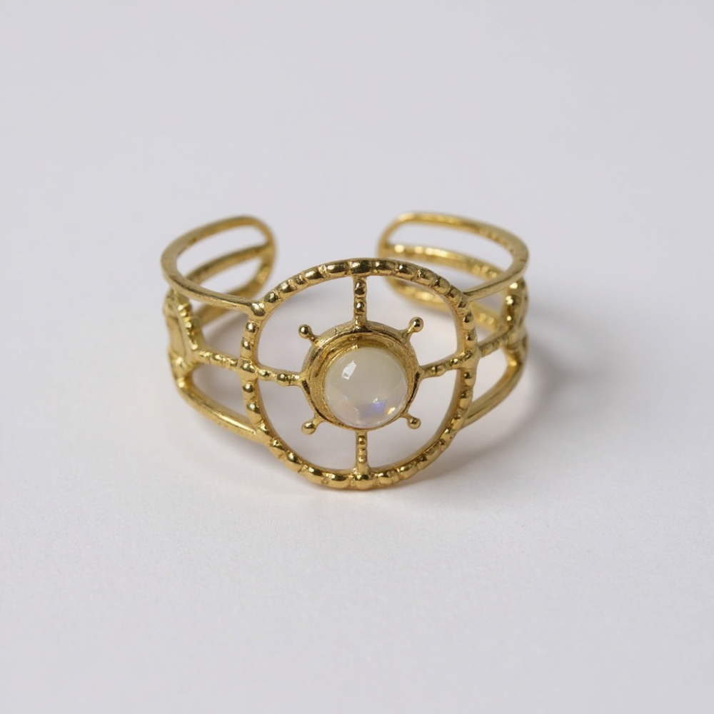 Bague Dorée Pierre Blanche | bijoux acier inoxydable | Gaou Bijoux