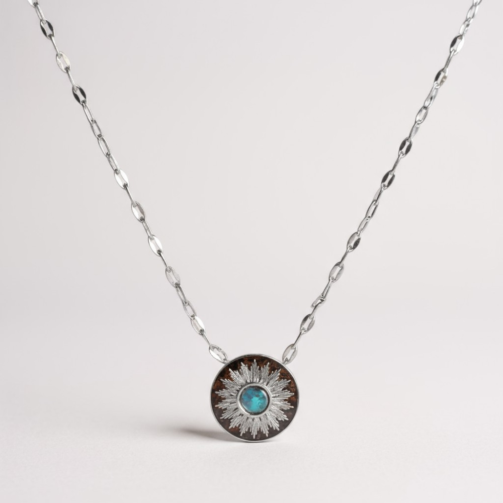 Collier Alice – Pendentif soleil avec pierre turquoise en acier inoxydable | Gaou Bijoux