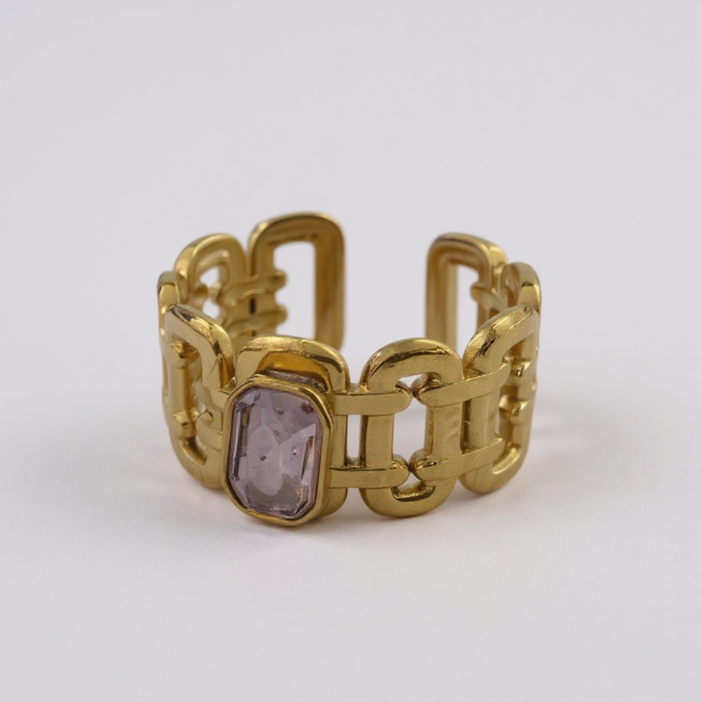 Bague émeraude maille chic dorée – bague acier inoxydable | Gaou Bijoux