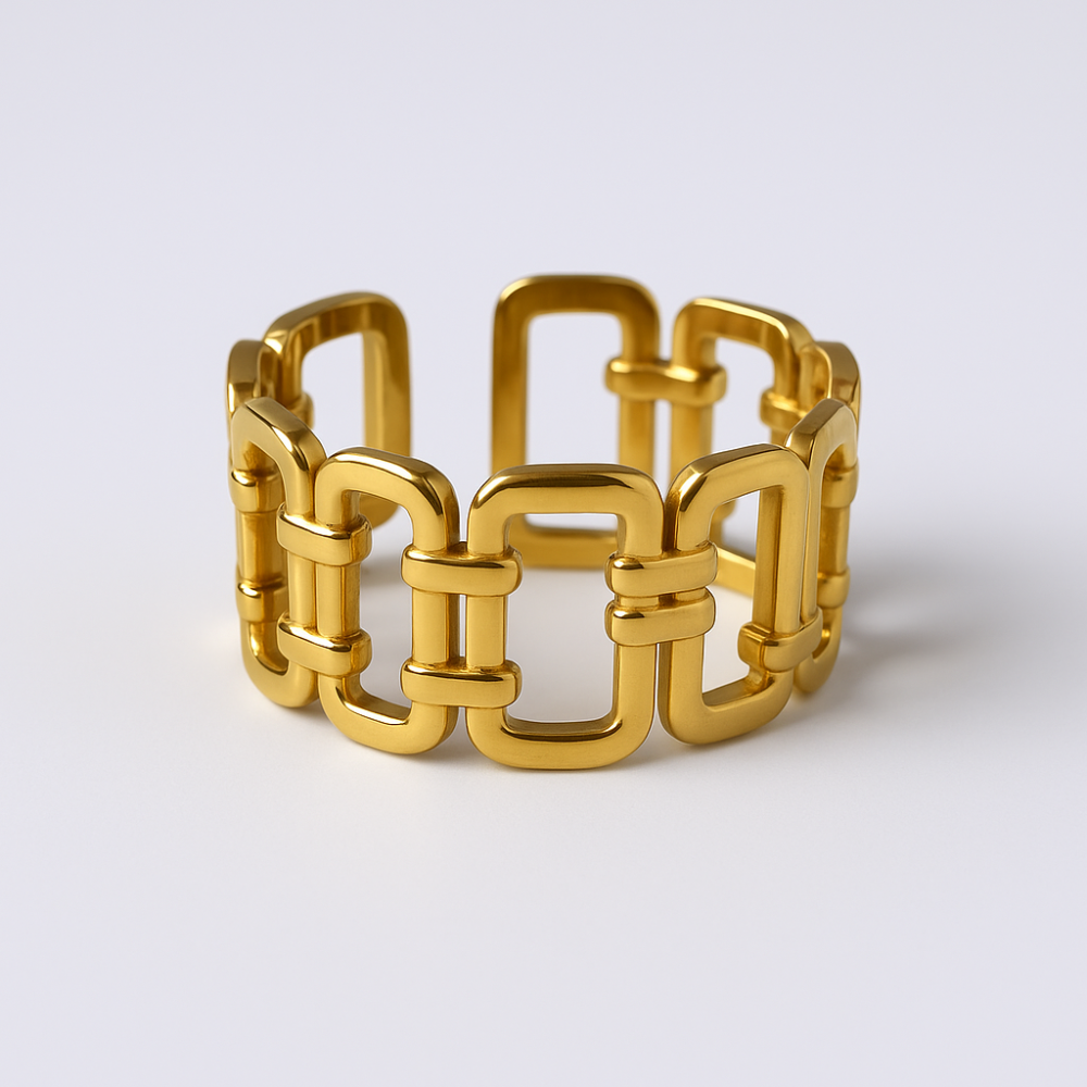 Bague Maillons Rectangulaires Dorée | bijoux acier inoxydable | Gaou Bijoux