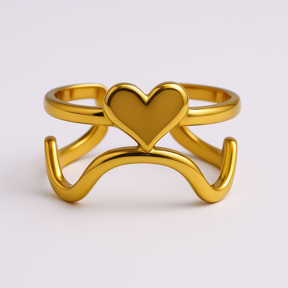 Bague Cœur Dorée Ouverte en acier inoxydable | Gaou Bijoux