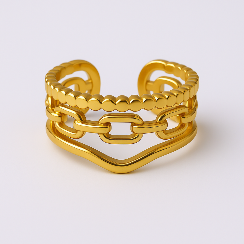 Bague Chaîne Dorée Multi-Rangs en acier inoxydable | Gaou Bijoux