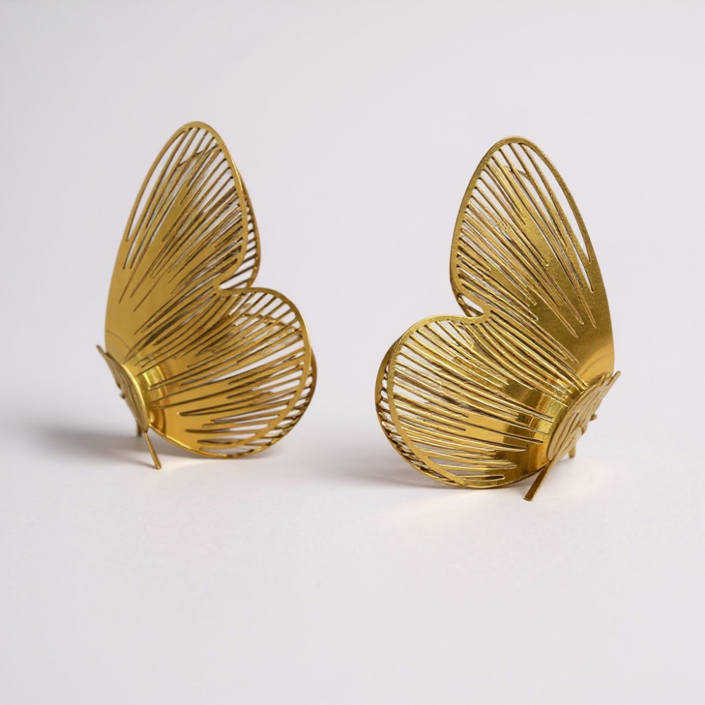 Boucles d’oreilles papillon ajouré dorées en acier inoxydable