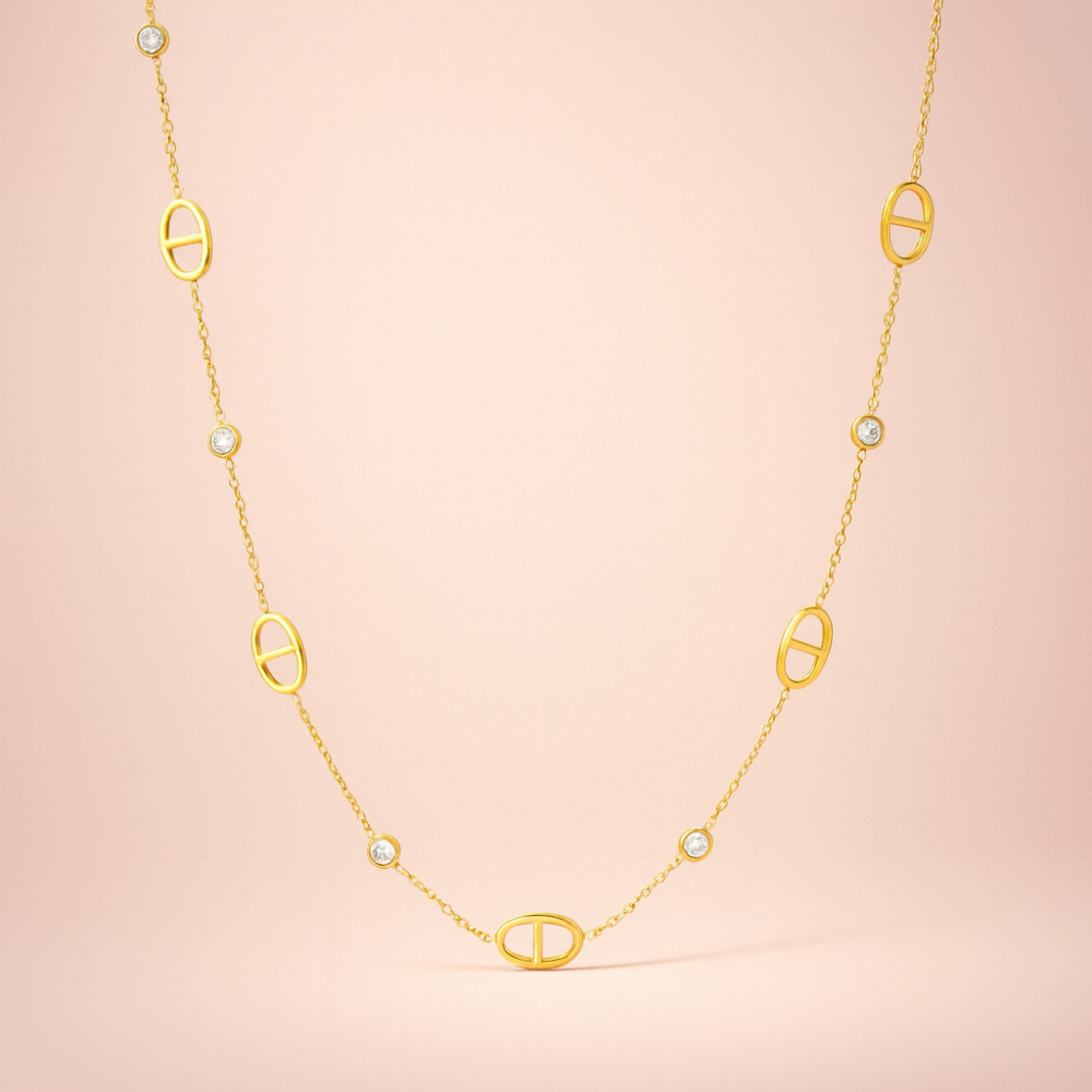 collier strass maille marine