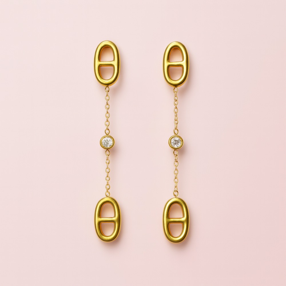 Boucles d’oreilles Maille Marine pendantes – élégance longue | bijoux acier inoxydable | Gaou Bijoux