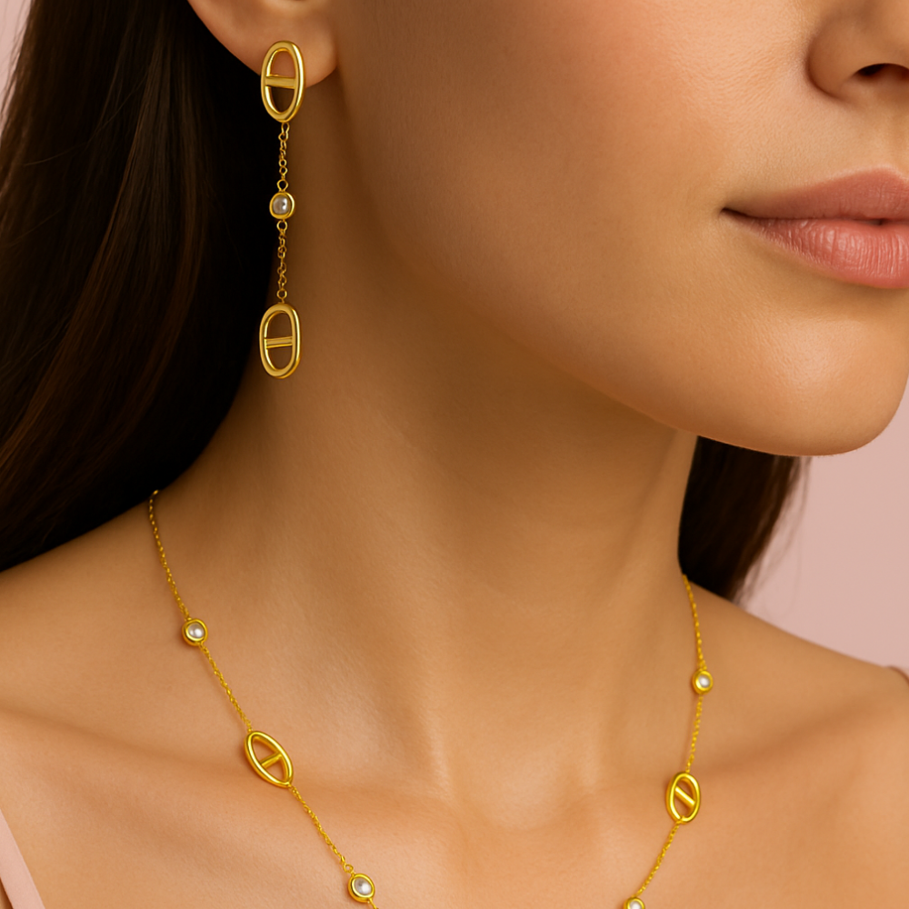 Parure Maille Marine – Collier sautoir & boucles d’oreilles assorties | bijoux acier inoxydable | Gaou Bijoux