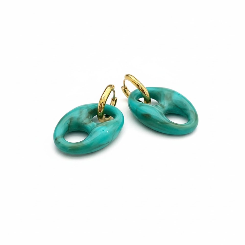Boucles d’oreilles graine de café modernes – Turquoise ou Écaille | bijoux acier inoxydable | Gaou Bijoux
