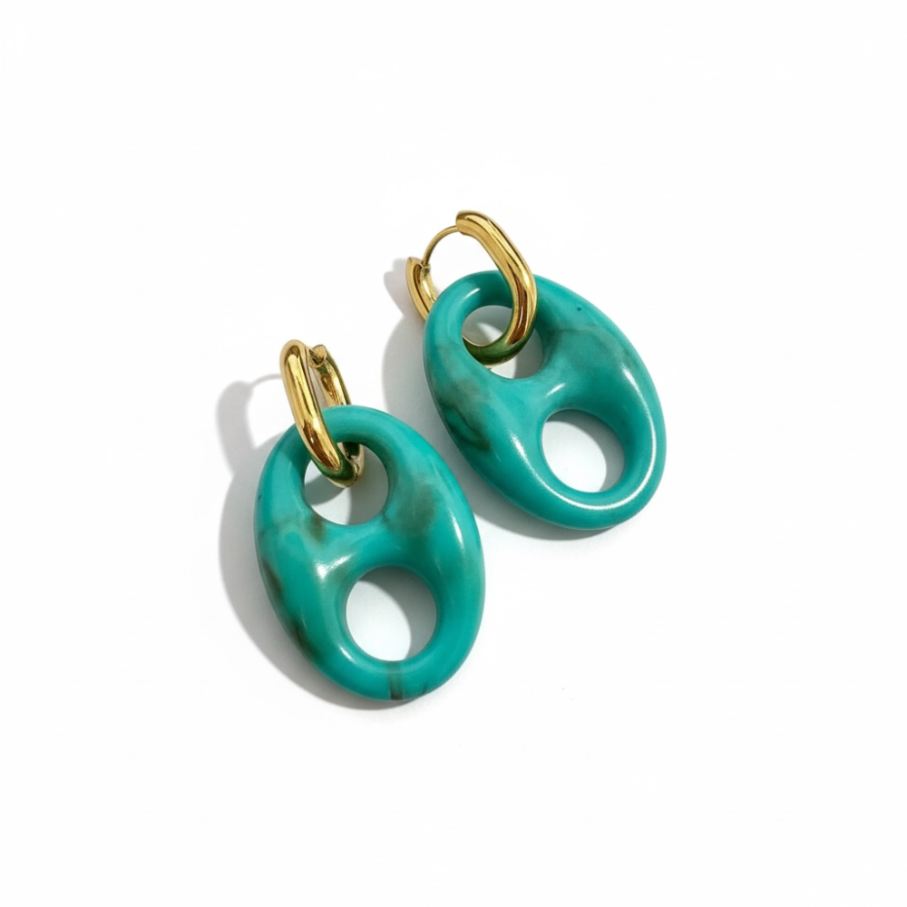 Boucles d’oreilles graine de café modernes – Turquoise ou Écaille | bijoux acier inoxydable | Gaou Bijoux