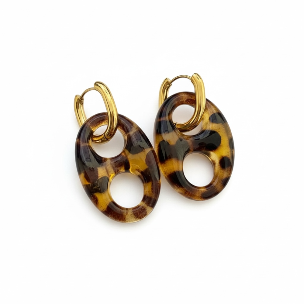 Boucles d’oreilles graine de café modernes – Turquoise ou Écaille | bijoux acier inoxydable | Gaou Bijoux