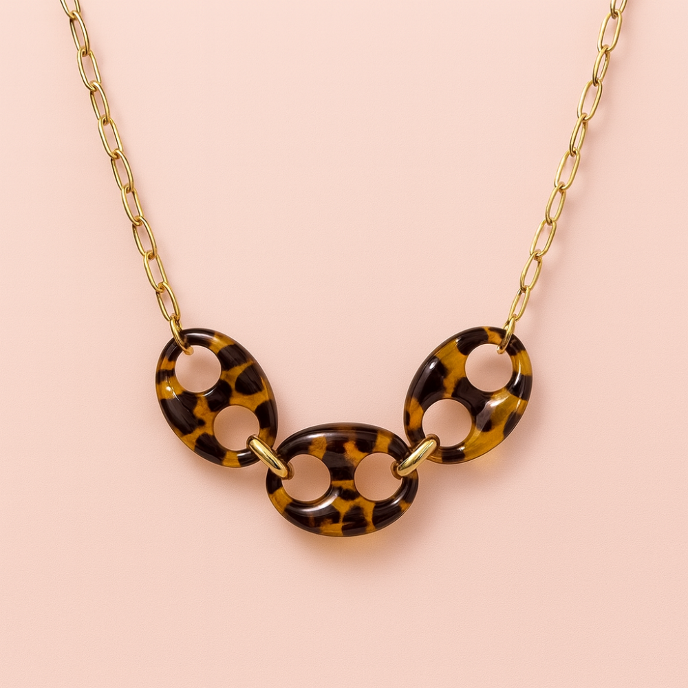 Collier graine de café léopard moderne | bijoux acier inoxydable | Gaou Bijoux