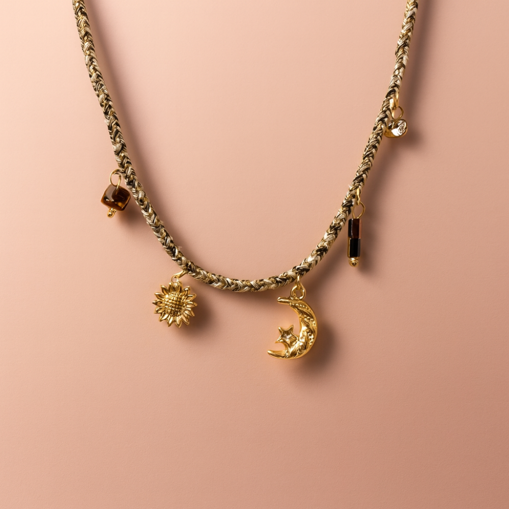 Collier Cosmos et Lumière en acier inoxydable doré | bijoux acier inoxydable | Gaou Bijoux