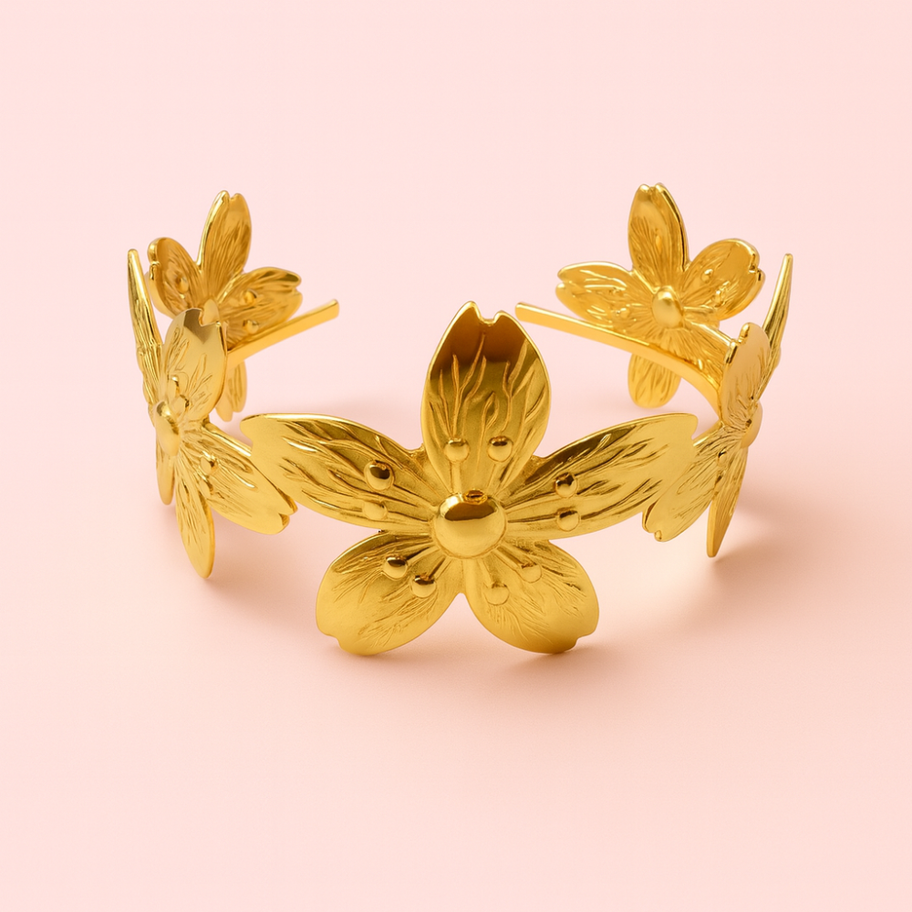 Jonc Fleurs acier inoxydable | Gaou Bijoux