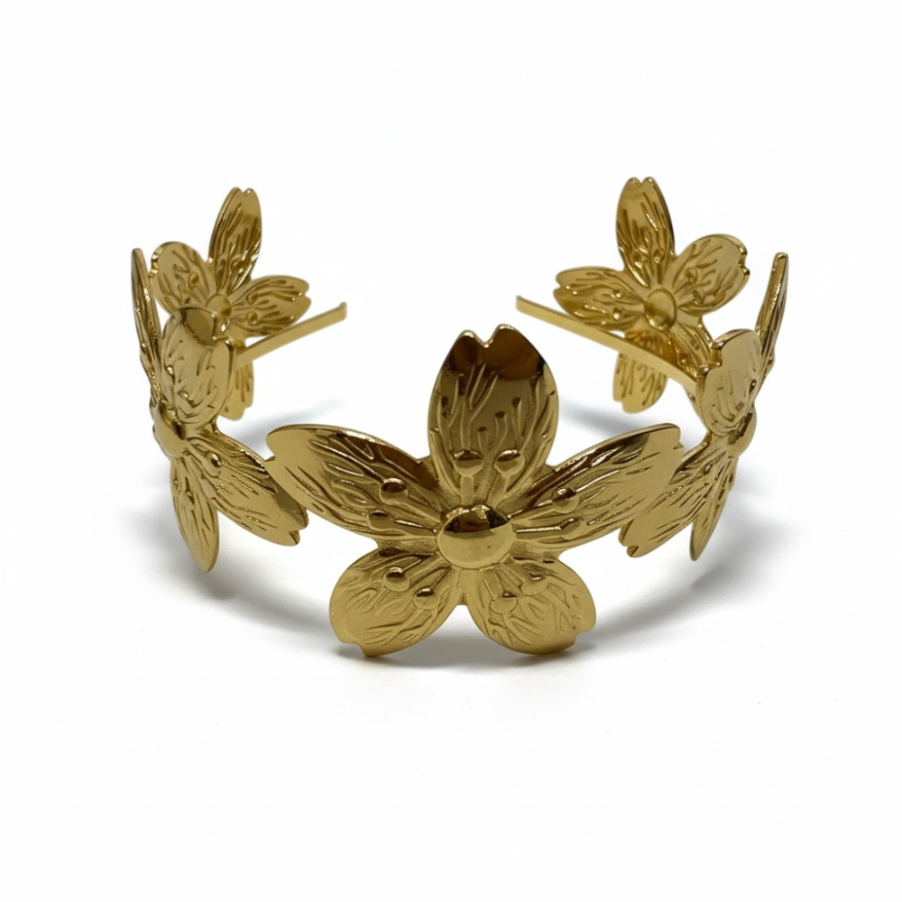 Jonc Fleurs acier inoxydable | Gaou Bijoux