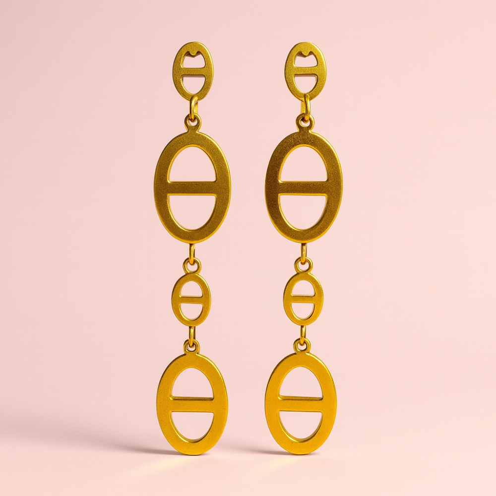 Boucles d’oreilles maille marine longues dorées – bijoux acier inoxydable | Gaou Bijoux