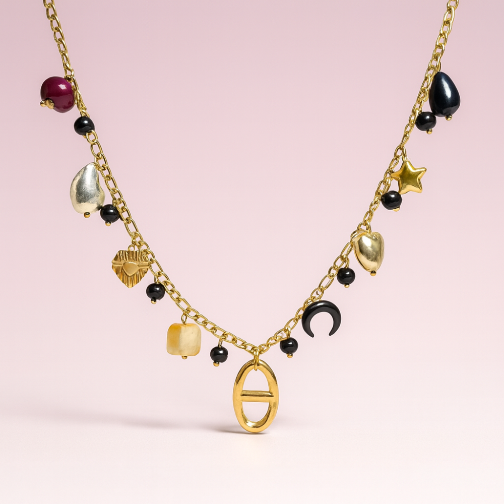 collier charms doré maille marine avec charms variés gaou bijoux