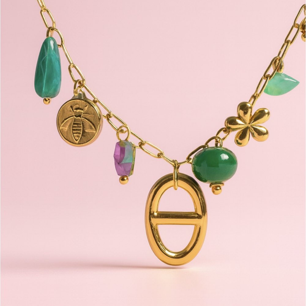 Collier Charms Marine Vert — bijoux acier inoxydable | Gaou Bijoux