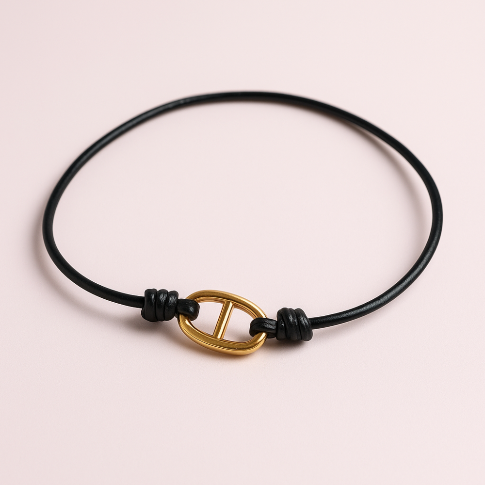 Bracelet maille marine cordon noir doré – bijoux acier inoxydable | Gaou Bijoux