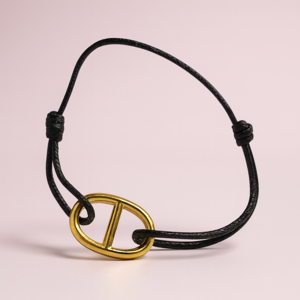 Bracelet Maille Marine Cordon Noir - Grand Medaillon | Gaou Bijoux