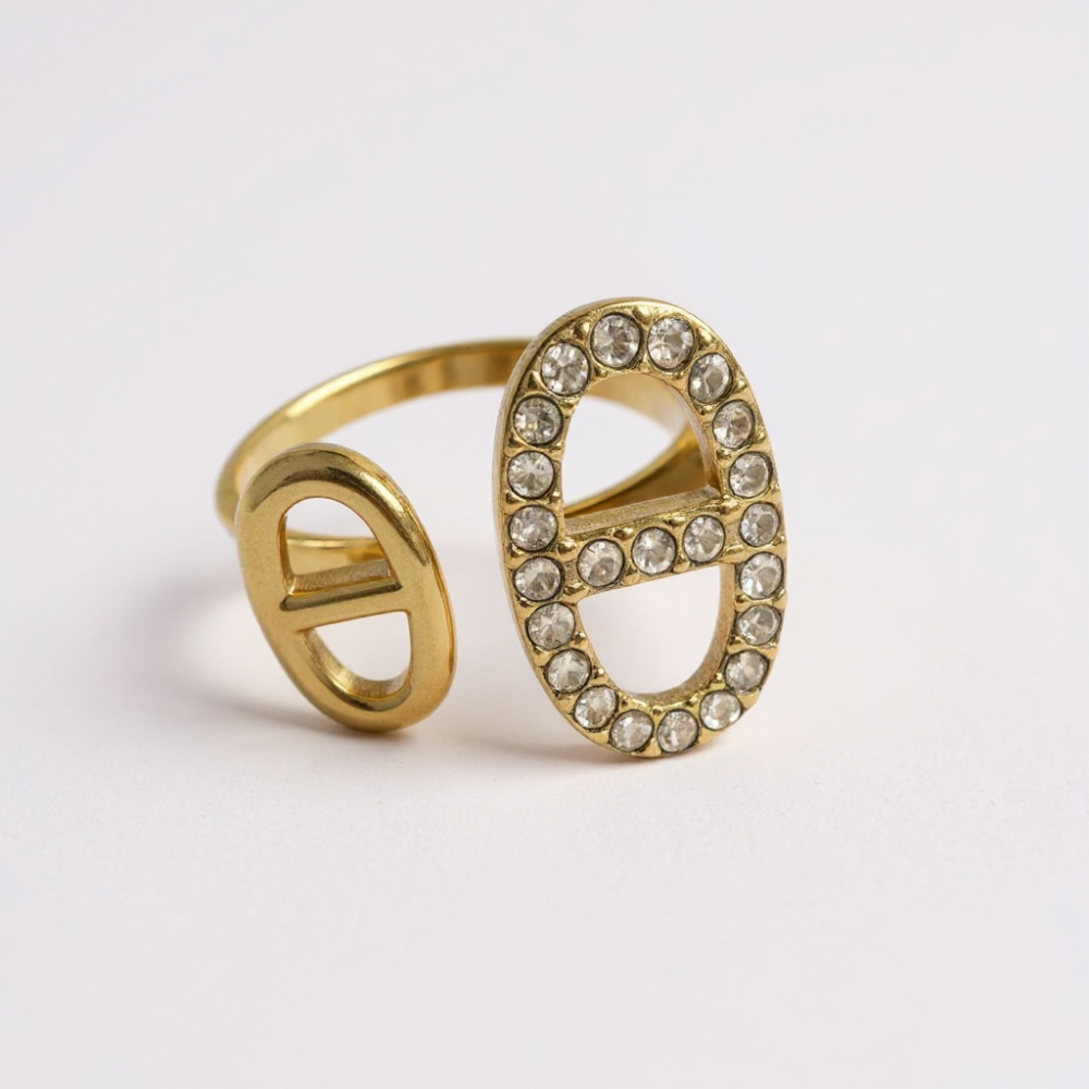 Bague Double Maille Marine Strass – bijoux acier inoxydable | Gaou Bijoux