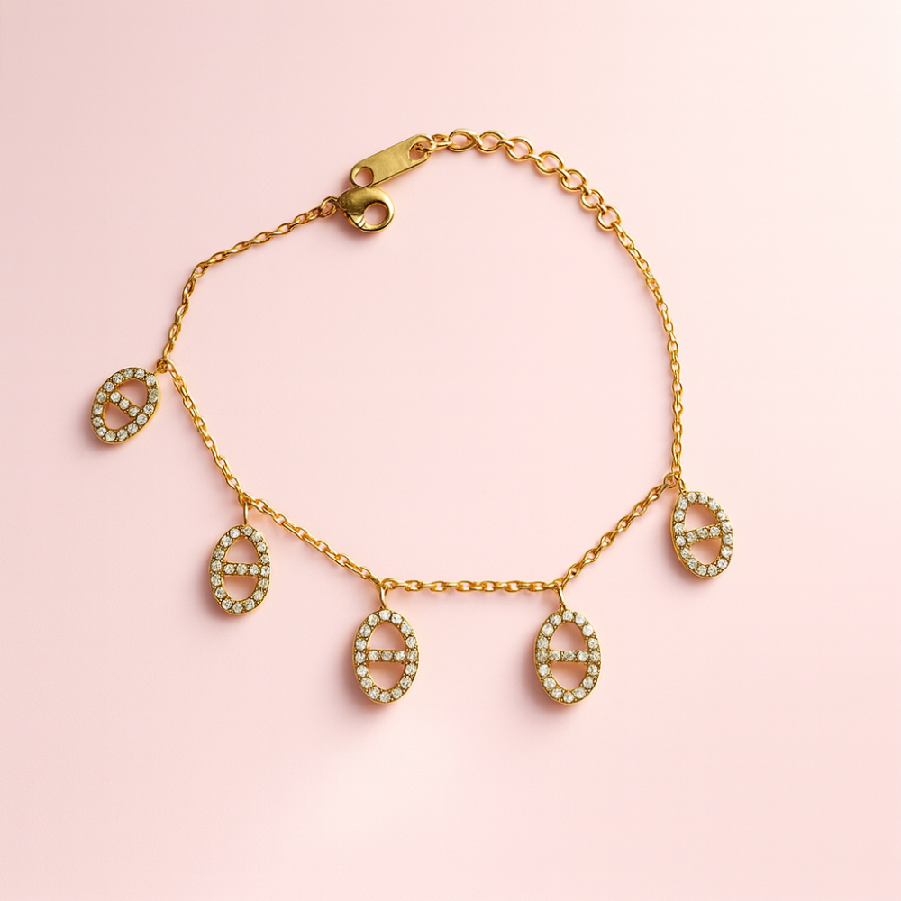 bracelet charms maille marine zircon acier inoxydable doré gaou bijoux