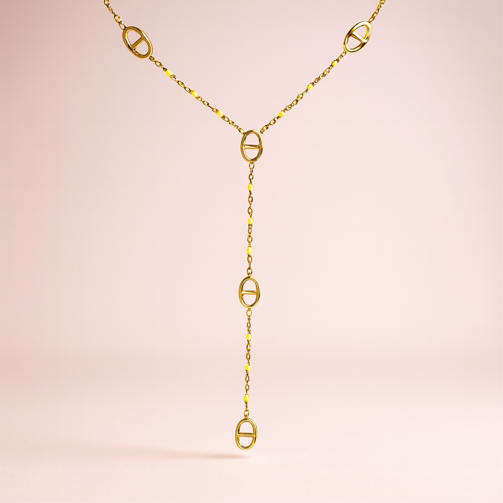 Collier Sautoir Y maille marine perles colorées – acier inoxydable | Gaou Bijoux