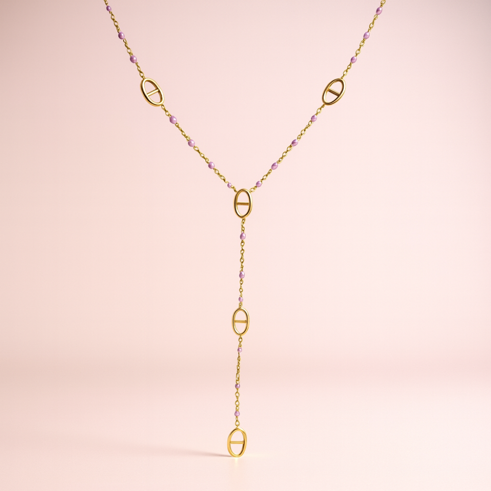 Collier Sautoir Y maille marine perles colorées – acier inoxydable | Gaou Bijoux