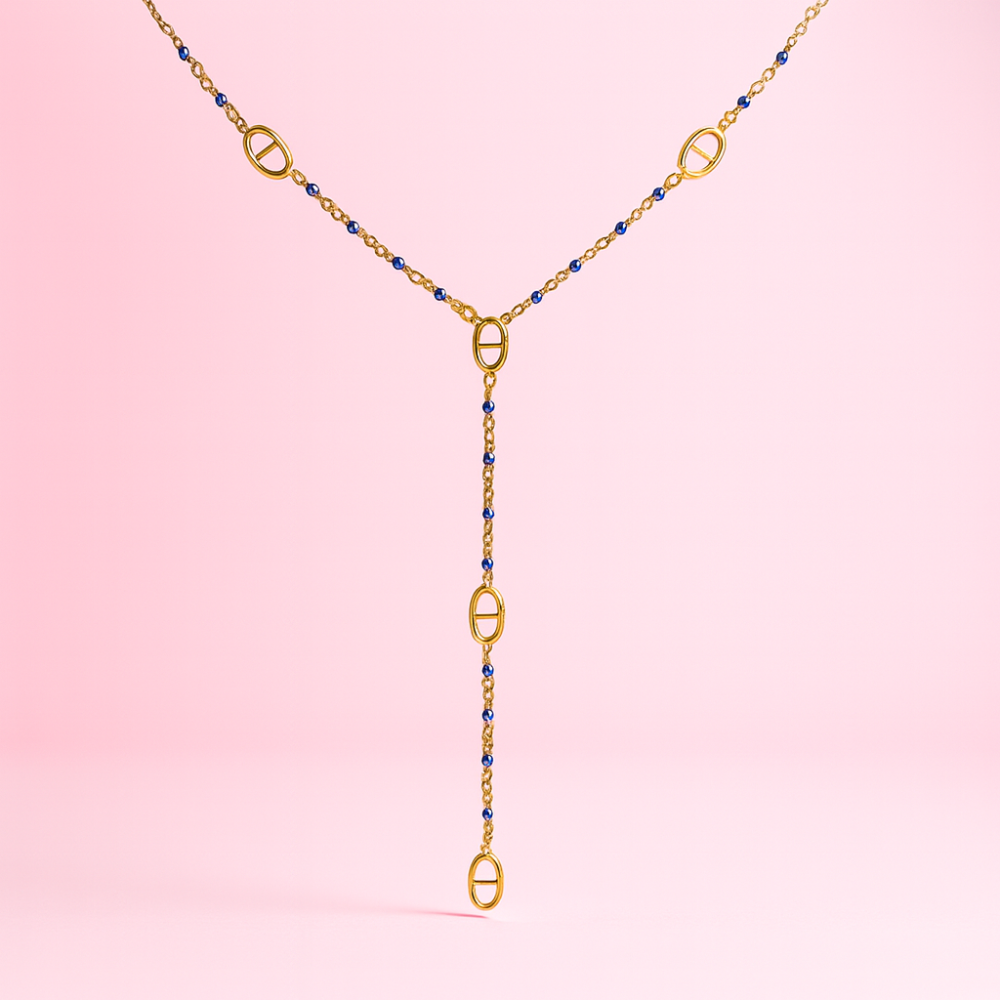 Collier Sautoir Y maille marine perles colorées – acier inoxydable | Gaou Bijoux