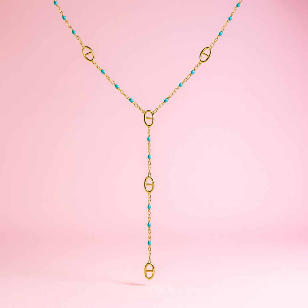 Collier Sautoir Y maille marine perles colorées – acier inoxydable | Gaou Bijoux