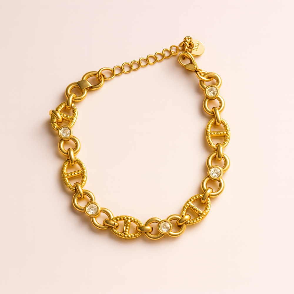 Bracelet maille marine zircon – acier inoxydable doré | Gaou Bijoux