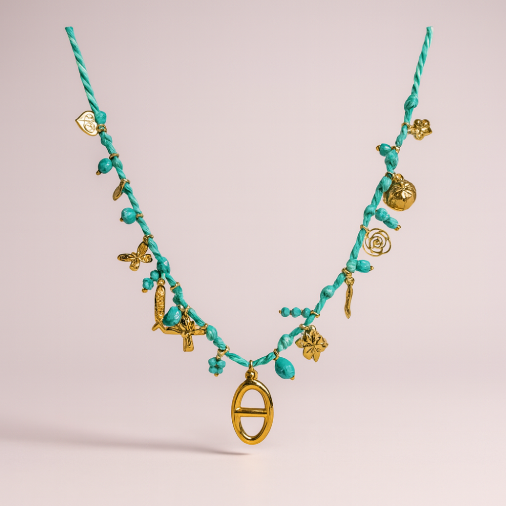 Collier sautoir charms tressé – acier inoxydable doré | Gaou Bijoux