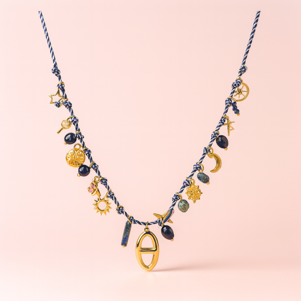 Collier sautoir charms tressé – acier inoxydable doré | Gaou Bijoux