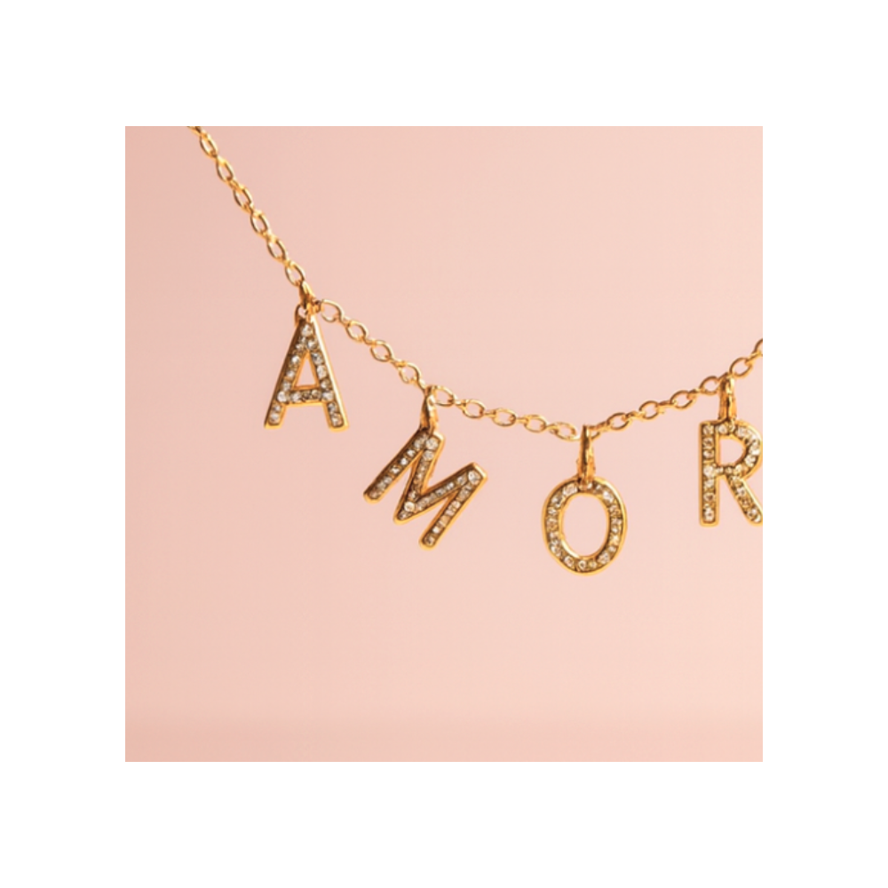 Collier AMORE doré – lettres zircon | bijoux acier inoxydable | Gaou Bijoux
