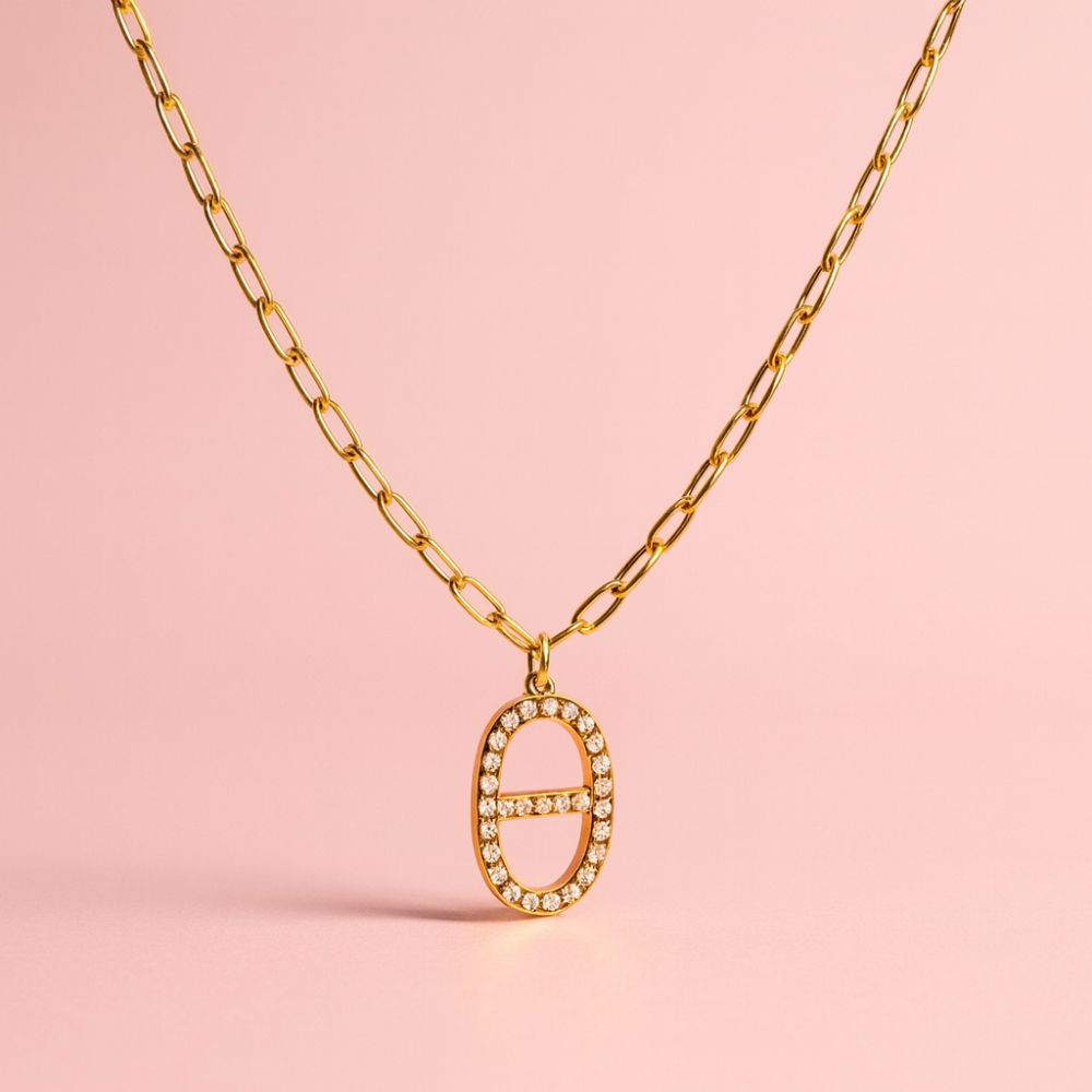 Collier maille marine dorée pavé de strass – acier inoxydable | Gaou Bijoux