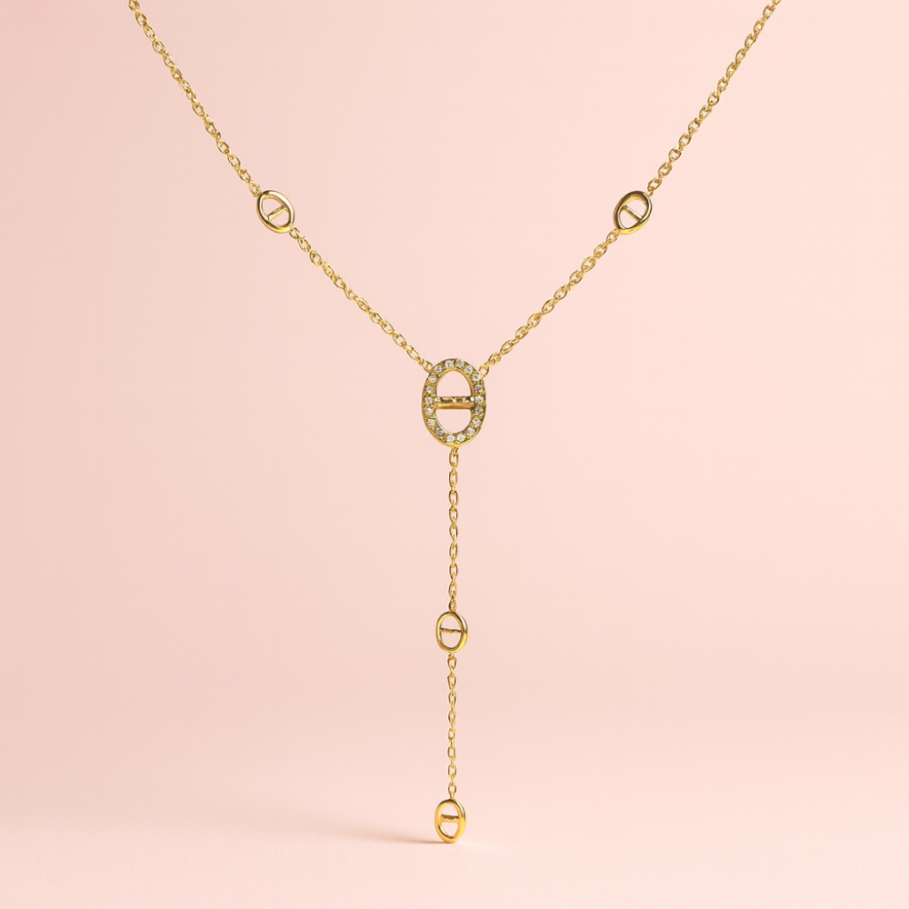 Collier Y maille marine dorée avec strass – acier inoxydable | Gaou Bijoux