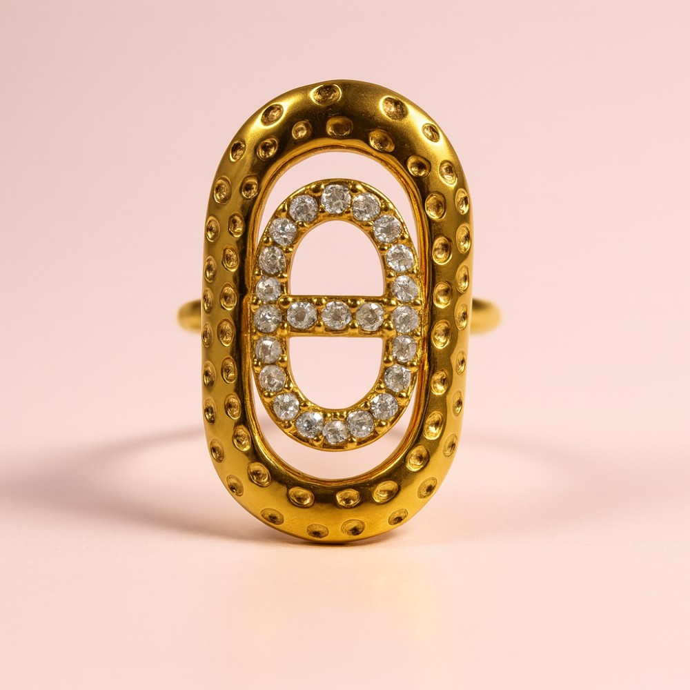 Bague maille marine dorée martelée avec strass – acier inoxydable | Gaou Bijoux