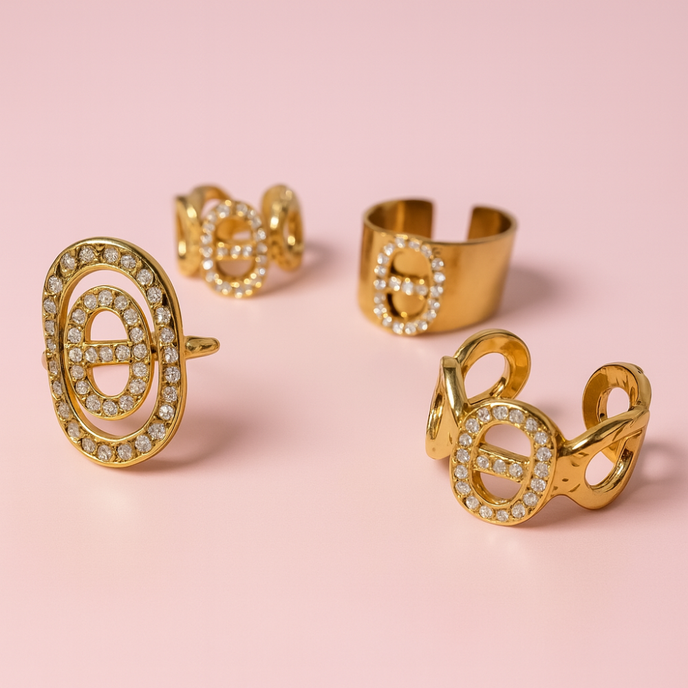 Bague maille marine dorée martelée avec strass – acier inoxydable | Gaou Bijoux