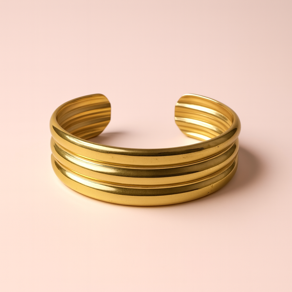 Jonc large doré triple rainure – acier inoxydable | Gaou Bijoux