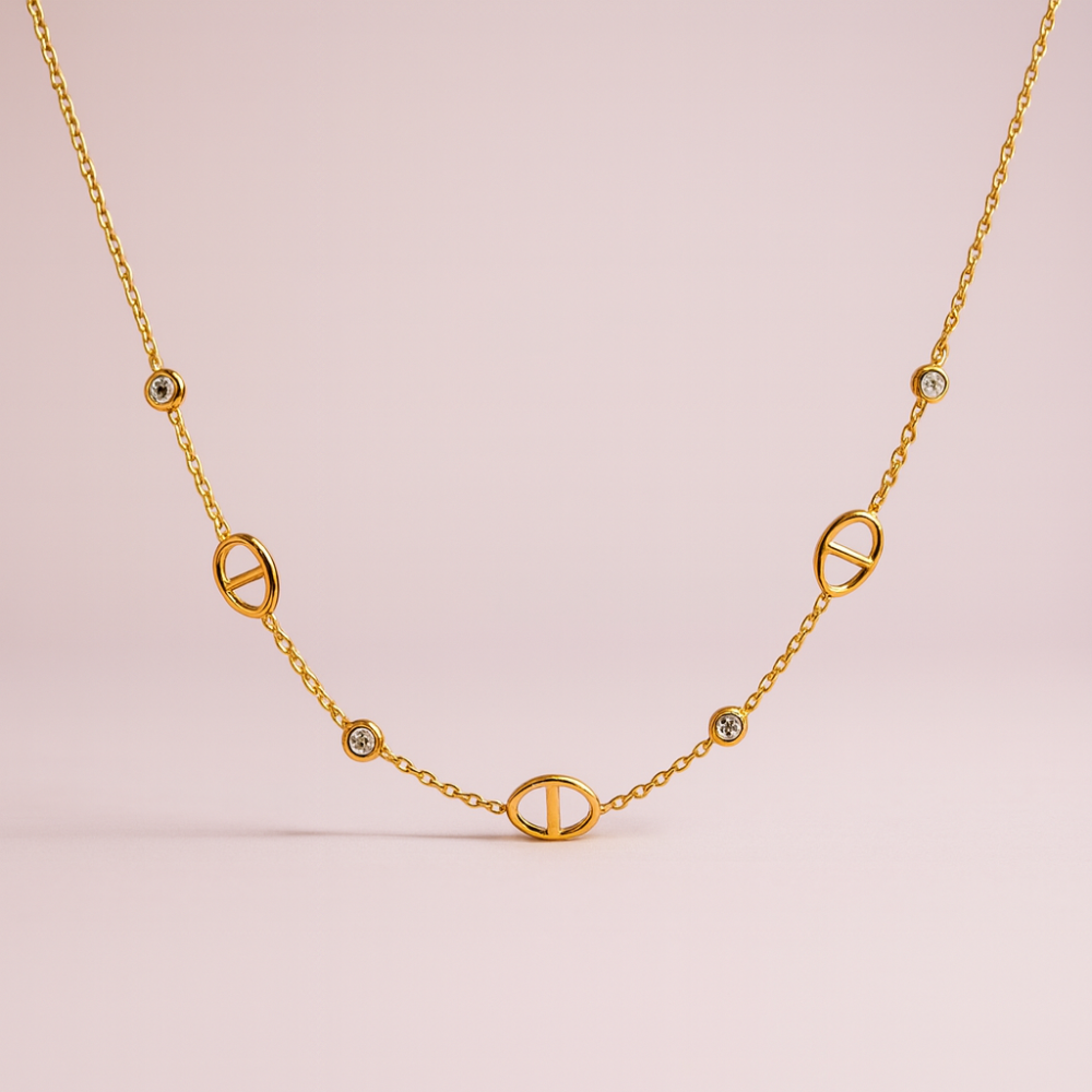 Collier multi mailles marine et strass – acier inoxydable doré | Gaou Bijoux