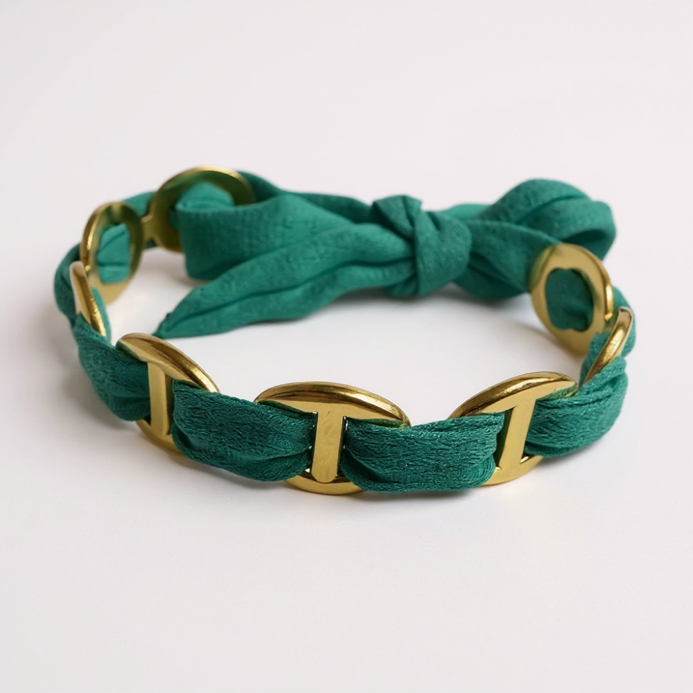 Bracelet tissu & maillons maille marine dorés – multicolore | Gaou Bijoux