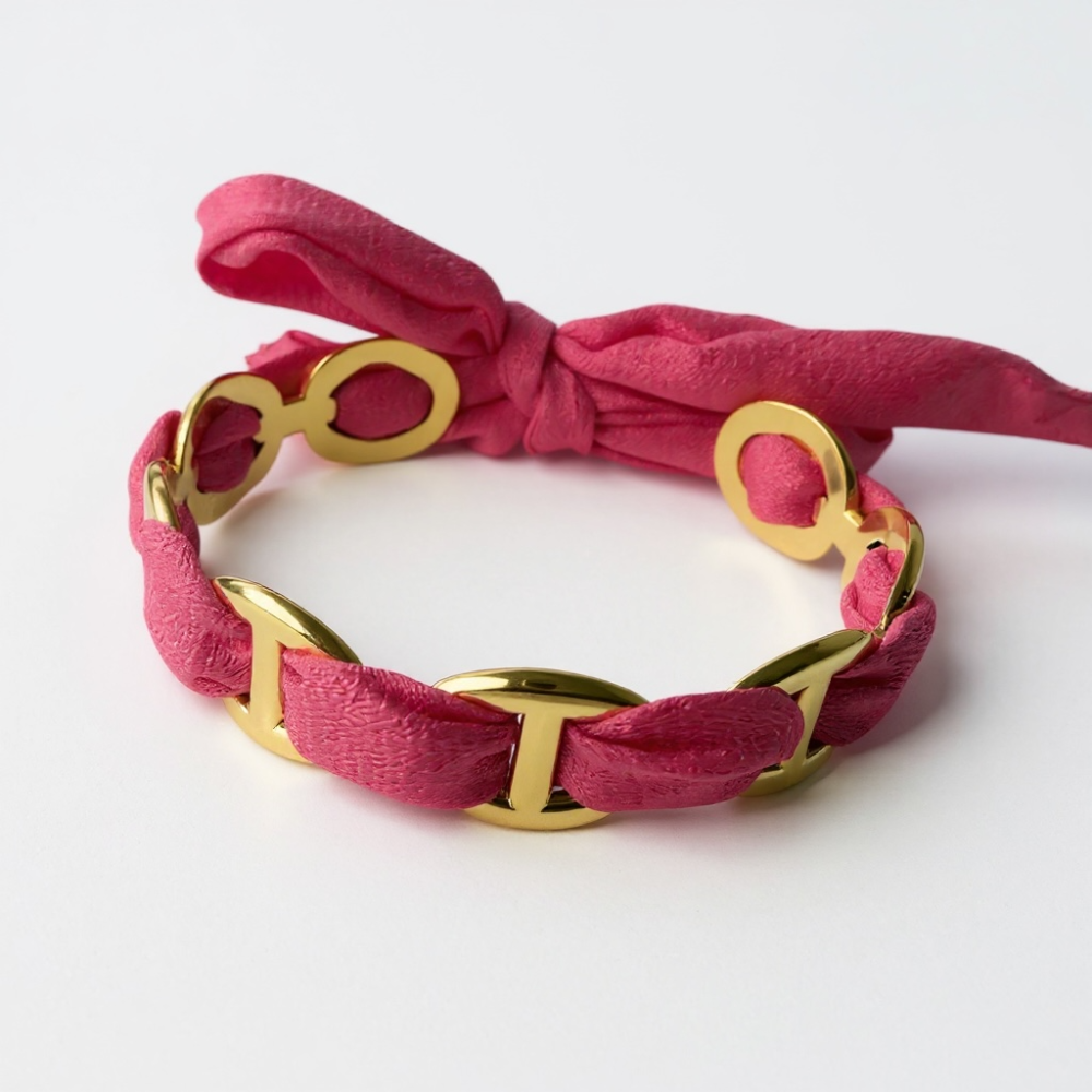 Bracelet tissu & maillons maille marine dorés – multicolore | Gaou Bijoux