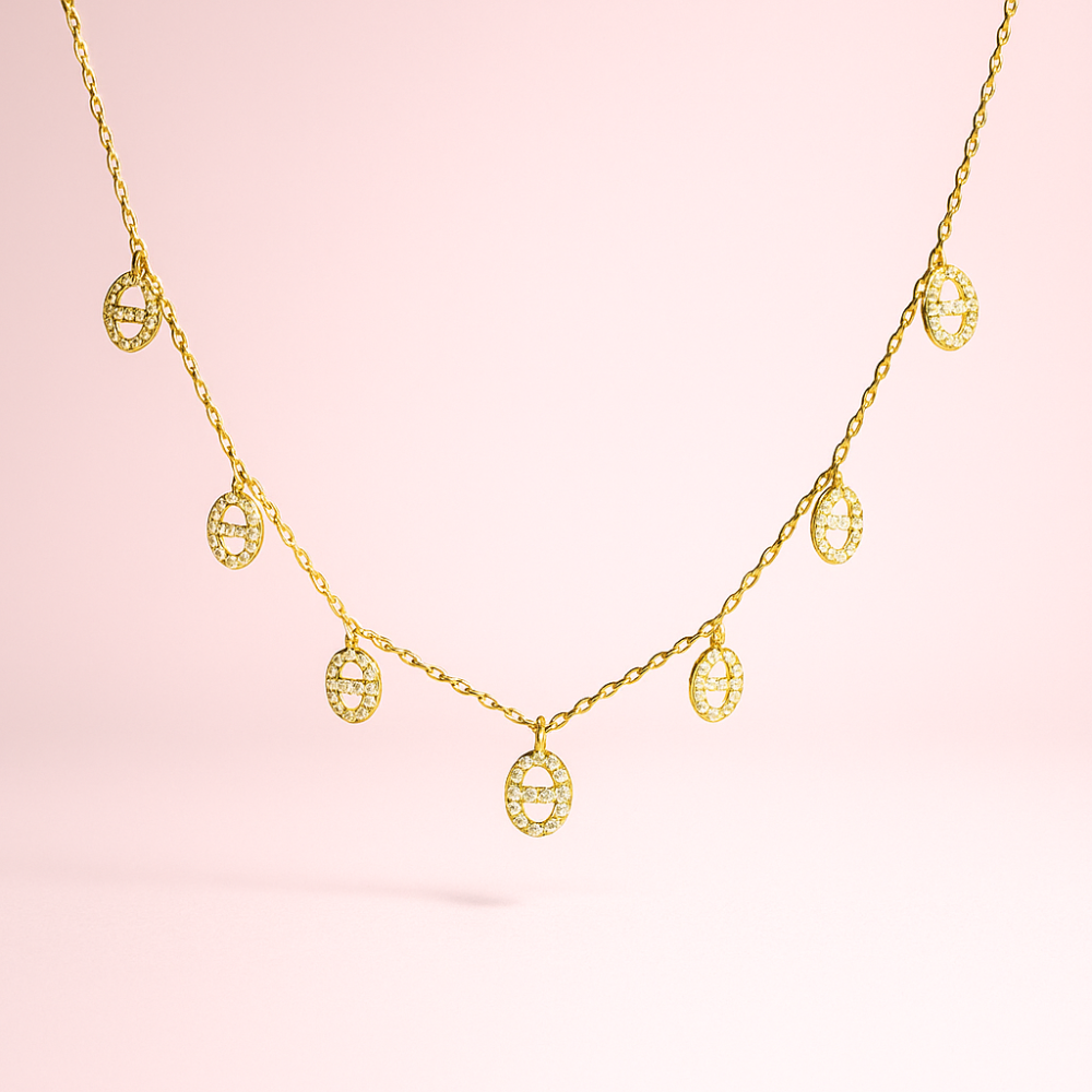 Collier multi pendentifs maille marine strass – acier inoxydable | Gaou Bijoux